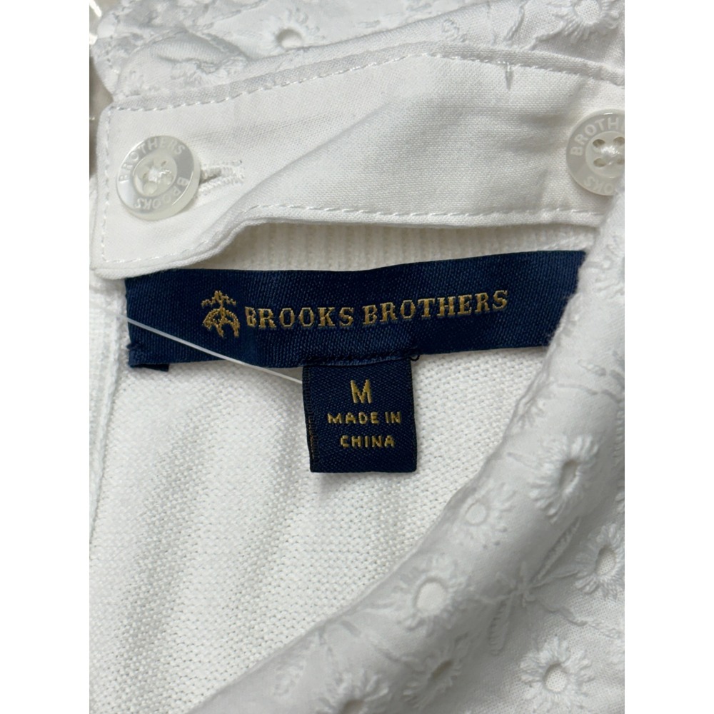 NWT Brooks Brothers White Cotton Eyelet Peter Pan Collar Sweater Womens M - Picture 2 of 9